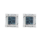 10kt White Gold Mens Blue Diamond 3D Cube Square Earrings - 3/4 Cttw - Splendid Jewellery