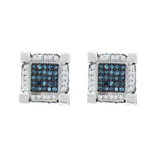 Load image into Gallery viewer, 10kt White Gold Mens Blue Diamond 3D Cube Square Earrings - 3/4 Cttw - Splendid Jewellery