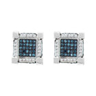 10kt White Gold Mens Blue Diamond 3D Cube Square Earrings - 3/4 Cttw - Splendid Jewellery