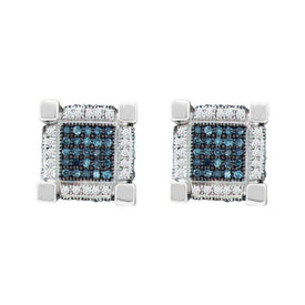 10kt White Gold Mens Blue Diamond 3D Cube Square Earrings - 3/4 Cttw - Splendid Jewellery