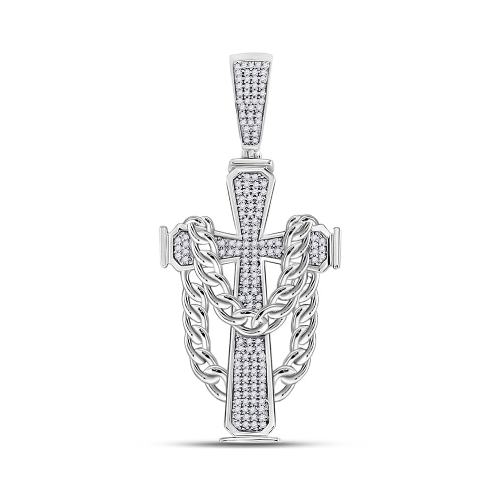 10kt White Gold Men's Diamond Cross Charm Pendant - 3/8 Cttw - Splendid Jewellery - Splendid Jewellery
