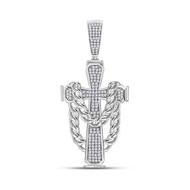 10kt White Gold Men's Diamond Cross Charm Pendant - 3/8 Cttw - Splendid Jewellery - Splendid Jewellery