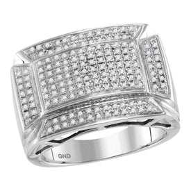 10kt White Gold Mens Diamond Flared Rectangle Fashion Ring - Striking Elegance with 1/2 Cttw - Splendid Jewellery