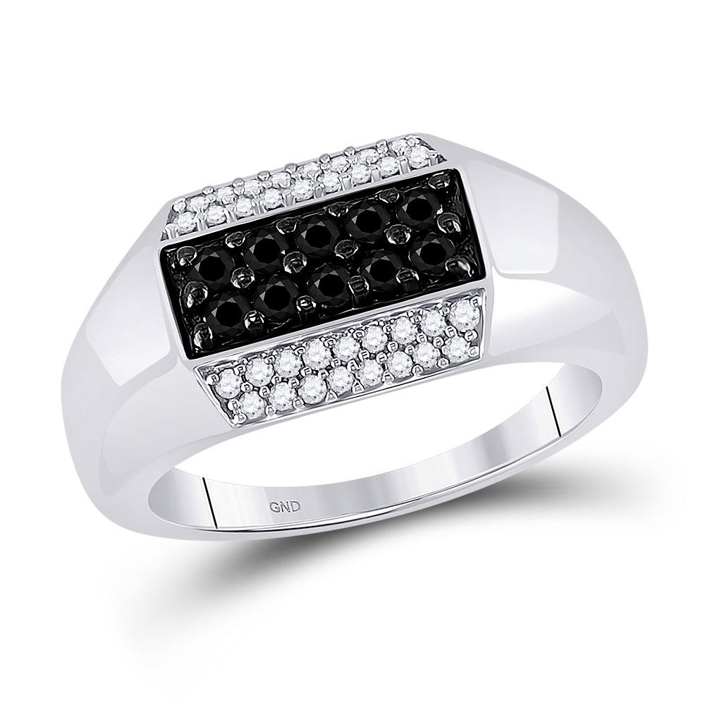 10kt White Gold Men's Round Black Diamond Band Ring - Captivating Elegance - Splendid Jewellery