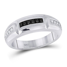 10kt White Gold Men's Round Black Diamond Notched Band Ring - 1/4 Cttw | Splendid Jewellery - Splendid Jewellery