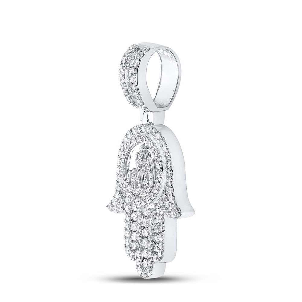 10kt White Gold Men's Round Diamond Allah Hamsa Charm Pendant 3 Cttw | Splendid Jewellery - Splendid Jewellery