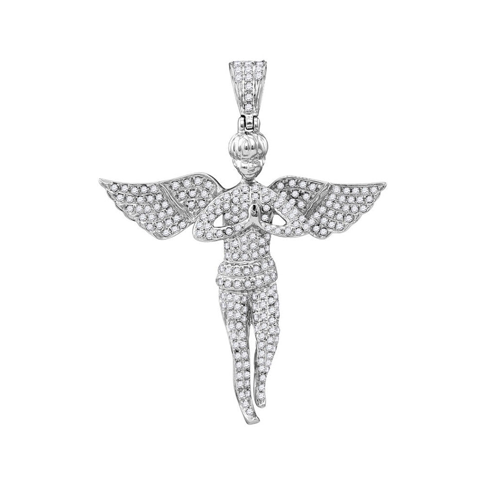 10kt White Gold Mens Round Diamond Angel Charm Pendant - A Heavenly Delight - Splendid Jewellery