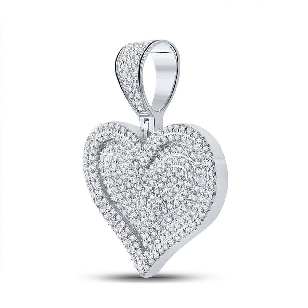 10kt White Gold Men's Round Diamond Heart Charm Pendant - 3/4 Cttw | Splendid Jewellery - Splendid Jewellery