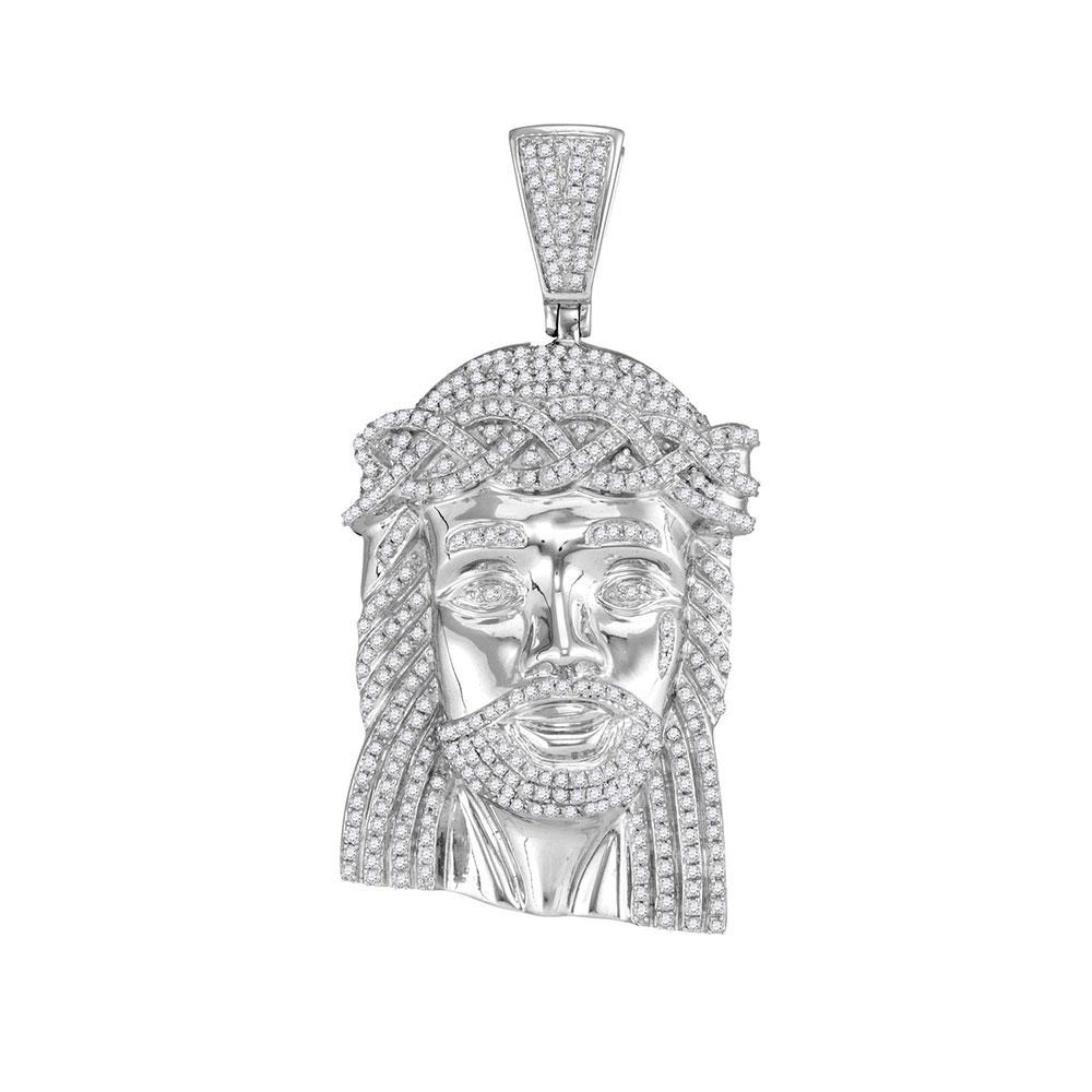10kt White Gold Men's Round Diamond Jesus Face Charm Pendant - Stunning Symbol of Faith and Style - Splendid Jewellery