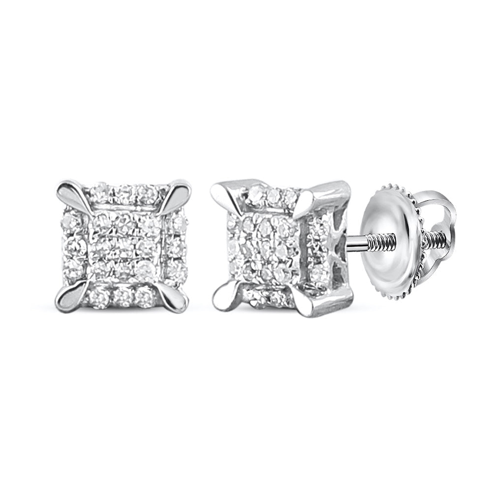 10kt White Gold Men's Round Diamond Kite Cluster Earrings 1/20 Cttw | Exquisite Brilliance - Splendid Jewellery