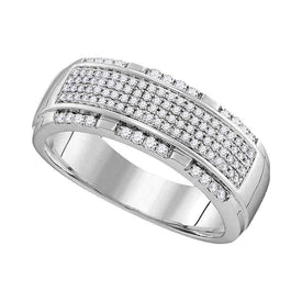 10kt White Gold Men's Round Diamond Pave Band Ring 1/2 Cttw - Exquisite Brilliance - Splendid Jewellery
