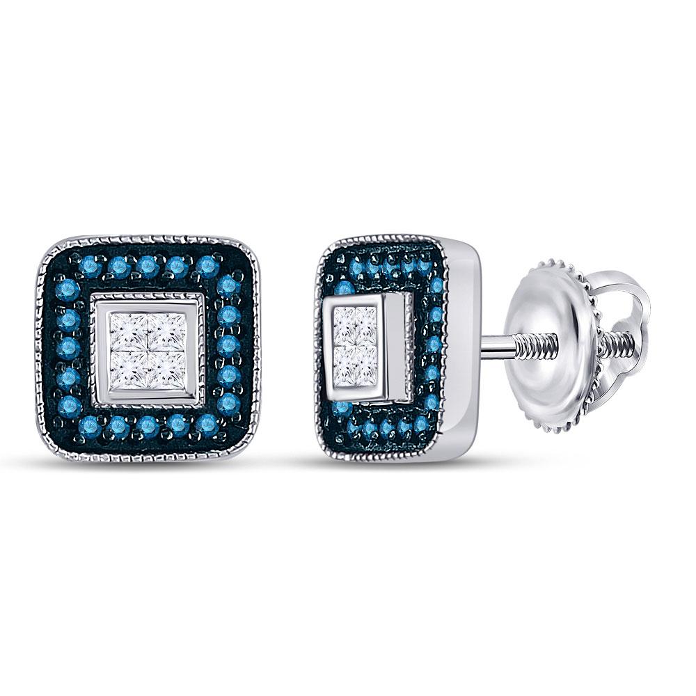 10kt White Gold Mesmerizing Blue Diamond Square Cluster Earrings - Splendid Jewellery