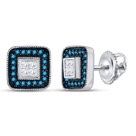 10kt White Gold Mesmerizing Blue Diamond Square Cluster Earrings - Splendid Jewellery