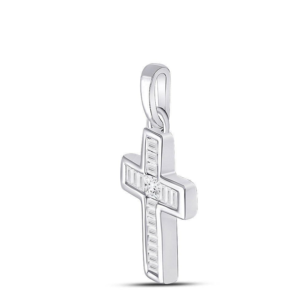 10kt White Gold Princess Diamond Cross Pendant - A Radiant Symbol of Faith and Elegance - Splendid Jewellery