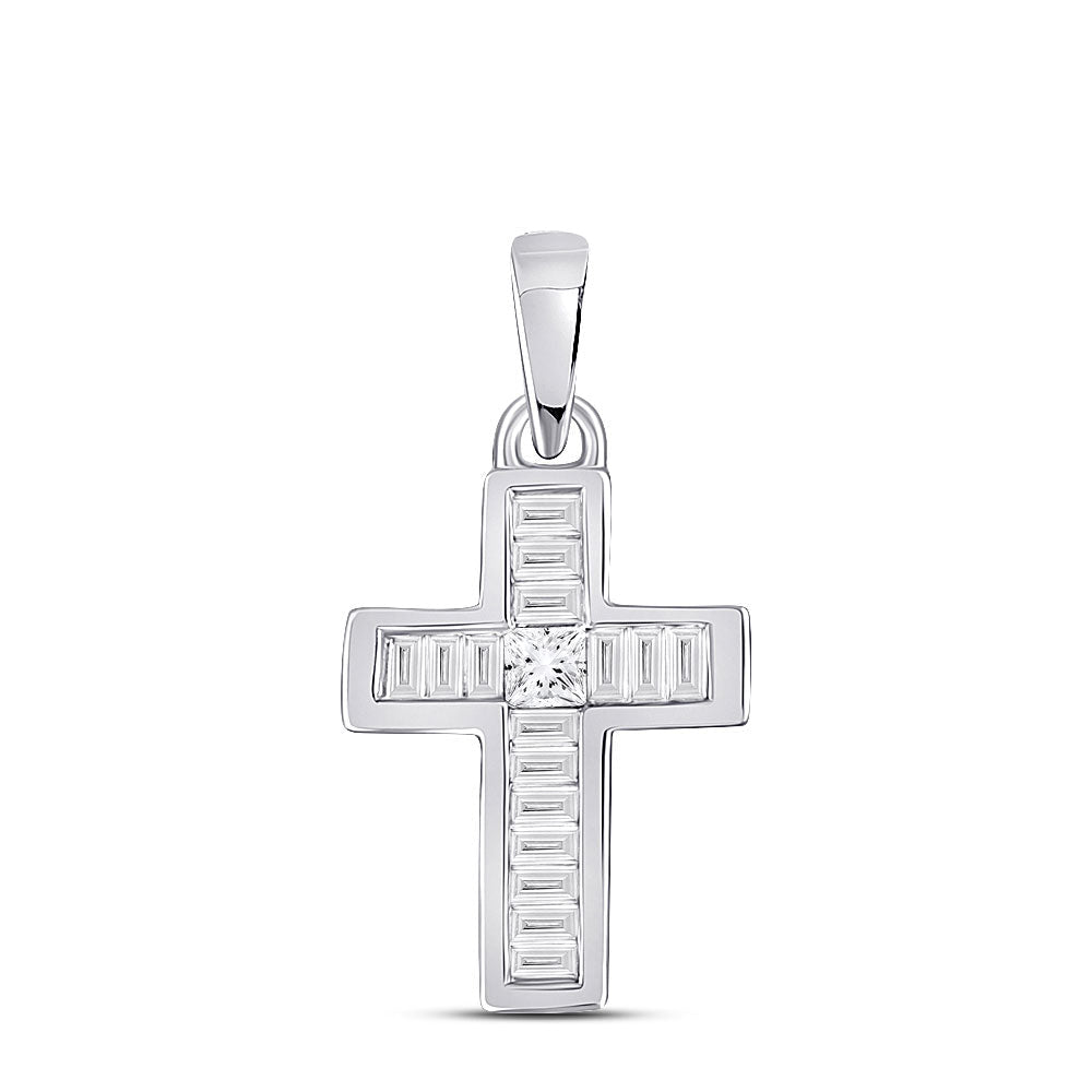 10kt White Gold Princess Diamond Cross Pendant - A Radiant Symbol of Faith and Elegance - Splendid Jewellery