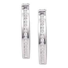 Load image into Gallery viewer, 10kt White Gold Sparkling Diamond Channel - Set Hoop Earrings - Splendid Jewellery