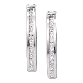 10kt White Gold Sparkling Diamond Channel - Set Hoop Earrings - Splendid Jewellery