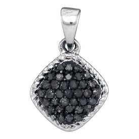 10kt White Gold Womens Round Black Diamond Cluster Pendant - Radiant Night Sky - Splendid Jewellery