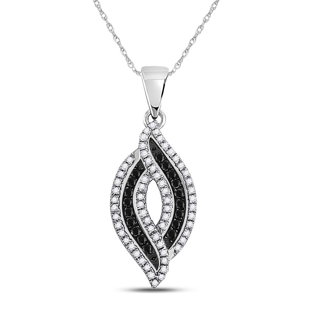10kt White Gold Womens Round Black Diamond Fashion Pendant 1/3 Cttw | Splendid Noir Elegance Pendant - Splendid Jewellery