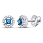 10kt White Gold Womens Round Blue Color Enhanced Diamond Halo Earrings 1/5 Cttw - Mesmerizing Azure Brilliance - Splendid Jewellery