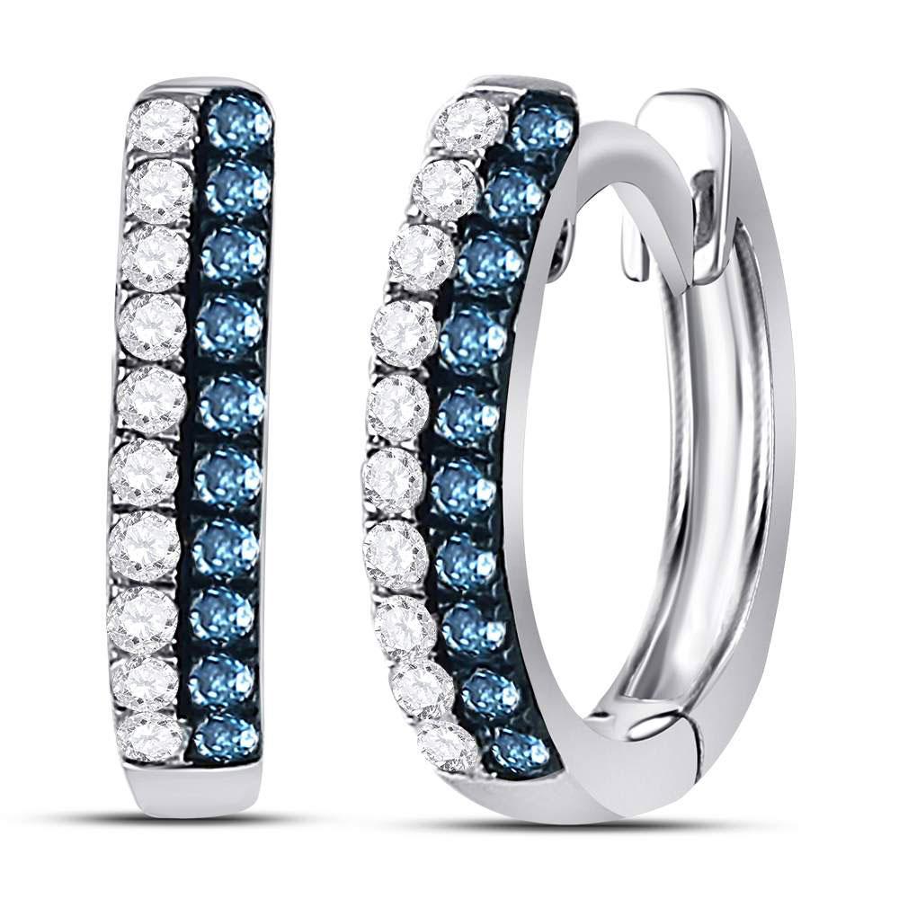 10kt White Gold Womens Round Blue Color Enhanced Diamond Huggie Earrings 1/5 Cttw | Oceanic Brilliance - Splendid Jewellery
