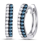 10kt White Gold Womens Round Blue Color Enhanced Diamond Huggie Earrings 1/5 Cttw | Oceanic Brilliance - Splendid Jewellery