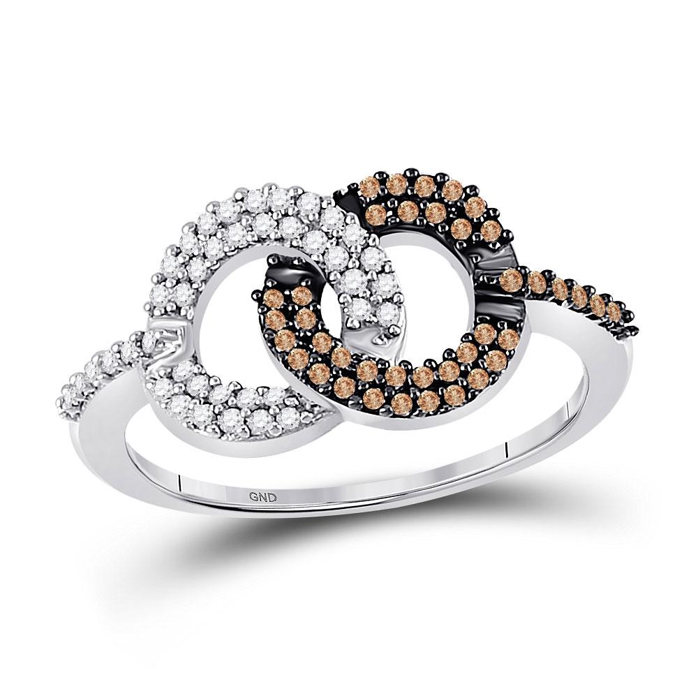 10kt White Gold Womens Round Brown Diamond Linked Circles Fashion Ring - Splendid Jewellery