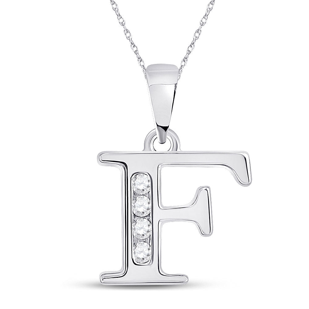 10kt White Gold Womens Round Diamond F Initial Letter Pendant - Personalized Elegance - Splendid Jewellery