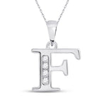10kt White Gold Womens Round Diamond F Initial Letter Pendant - Personalized Elegance - Splendid Jewellery
