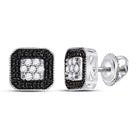 10kt White Gold Womens Square Cluster Earrings with Black Color Enhanced Diamonds - Splendid Jewellery