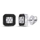 10kt White Gold Womens Square Cluster Earrings with Black Color Enhanced Diamonds - Splendid Jewellery