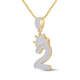 10kt Yellow Gold Baguette and Round Diamond Crown Charm Pendant for Men - 3/4 Cttw - Splendid Jewellery