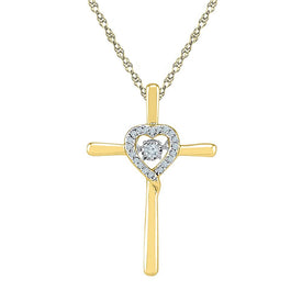 10kt Yellow Gold Diamond Cross Heart Pendant - A Radiant Symbol of Faith and Love - Splendid Jewellery