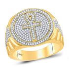 10kt Yellow Gold Men's Diamond Ankh Cross Cluster Ring - A Symbol of Elegance and Style - Splendid Jewellery