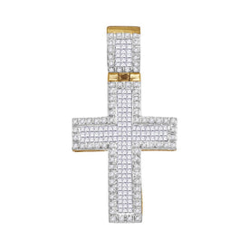 10kt Yellow Gold Men's Diamond Cross Charm Pendant - 1 Cttw - Splendid Jewellery - Splendid Jewellery