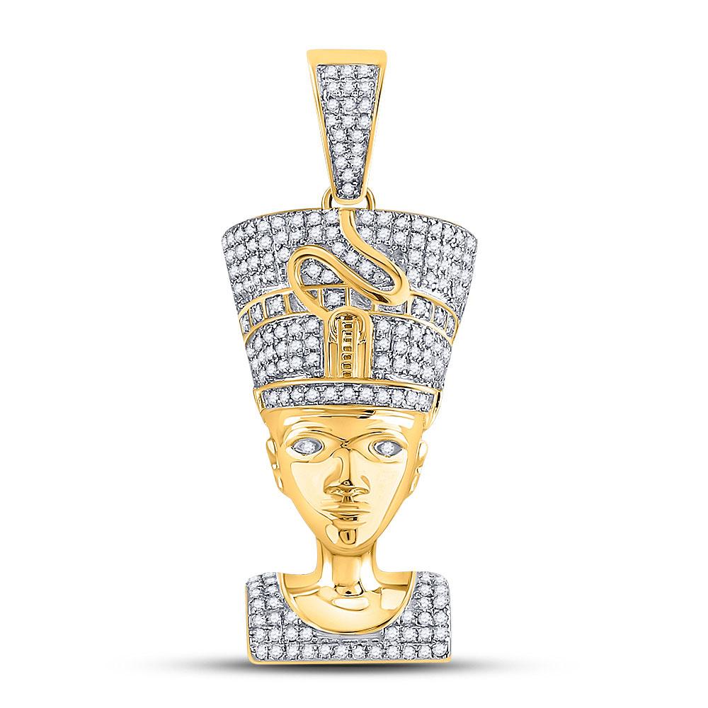 10kt Yellow Gold Men's Diamond Nefertiti Pharaoh Charm Pendant - A Majestic Statement Piece - Splendid Jewellery