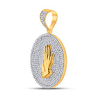 10kt Yellow Gold Men's Diamond Praying Hands Circle Charm Pendant - 1 Cttw - Splendid Jewellery