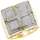 10kt Yellow Gold Mens Diamond Square Cross Cluster Ring - Splendid Jewellery