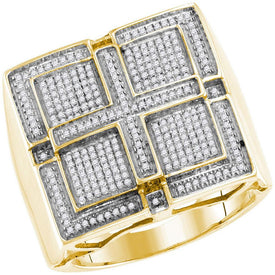 10kt Yellow Gold Mens Diamond Square Cross Cluster Ring - Splendid Jewellery