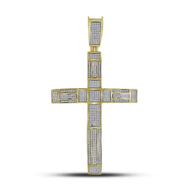 10kt Yellow Gold Mens Roman Cross Diamond Charm Pendant - 1 Cttw - Splendid Jewellery