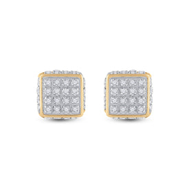 10kt Yellow Gold Men's Round Diamond 3D Square Stud Earrings 1/4 Cttw | Dazzling Geometric Diamond Studs - Splendid Jewellery