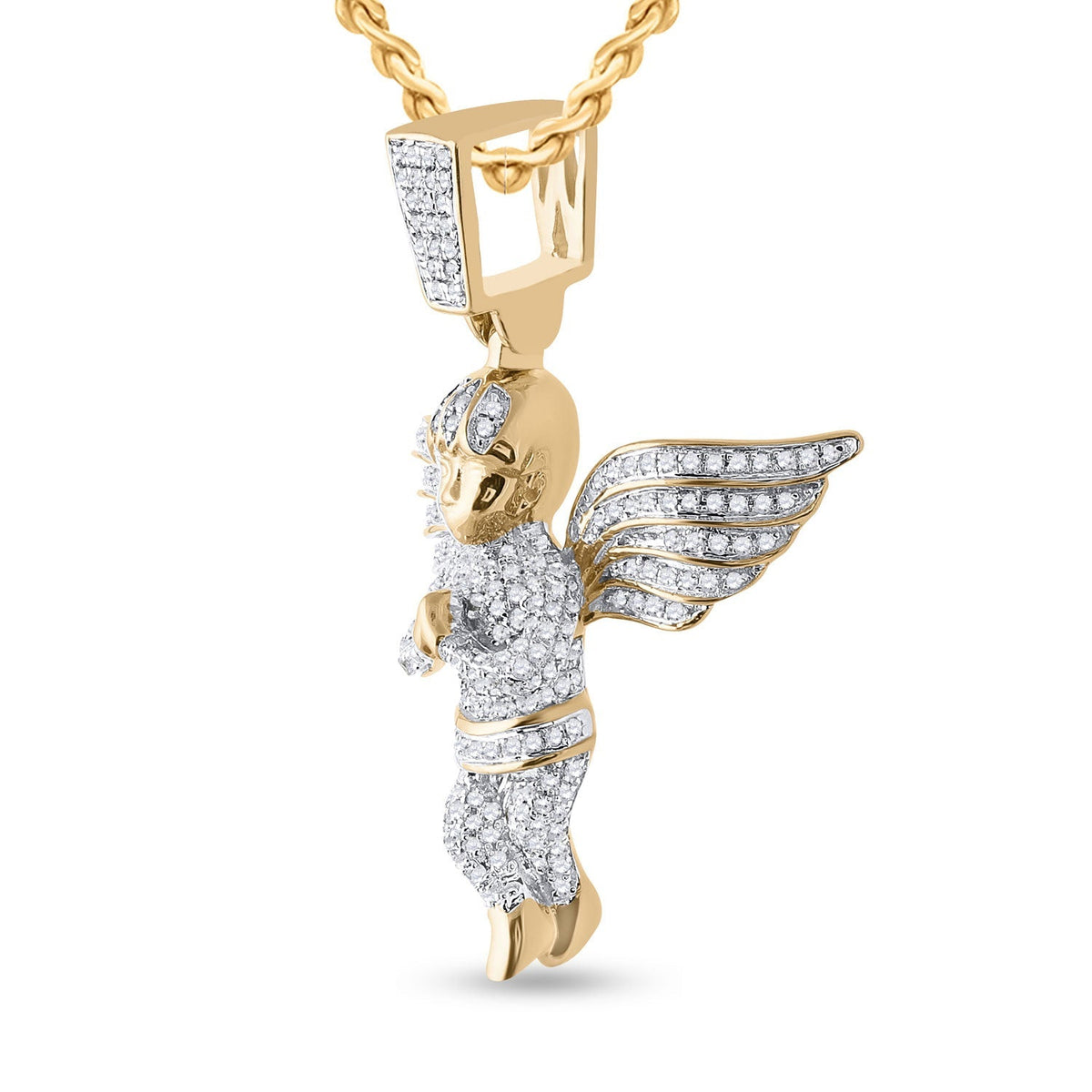 10kt Yellow Gold Men's Round Diamond Angel Charm Pendant - 3/4 Cttw - Splendid Jewellery - Splendid Jewellery