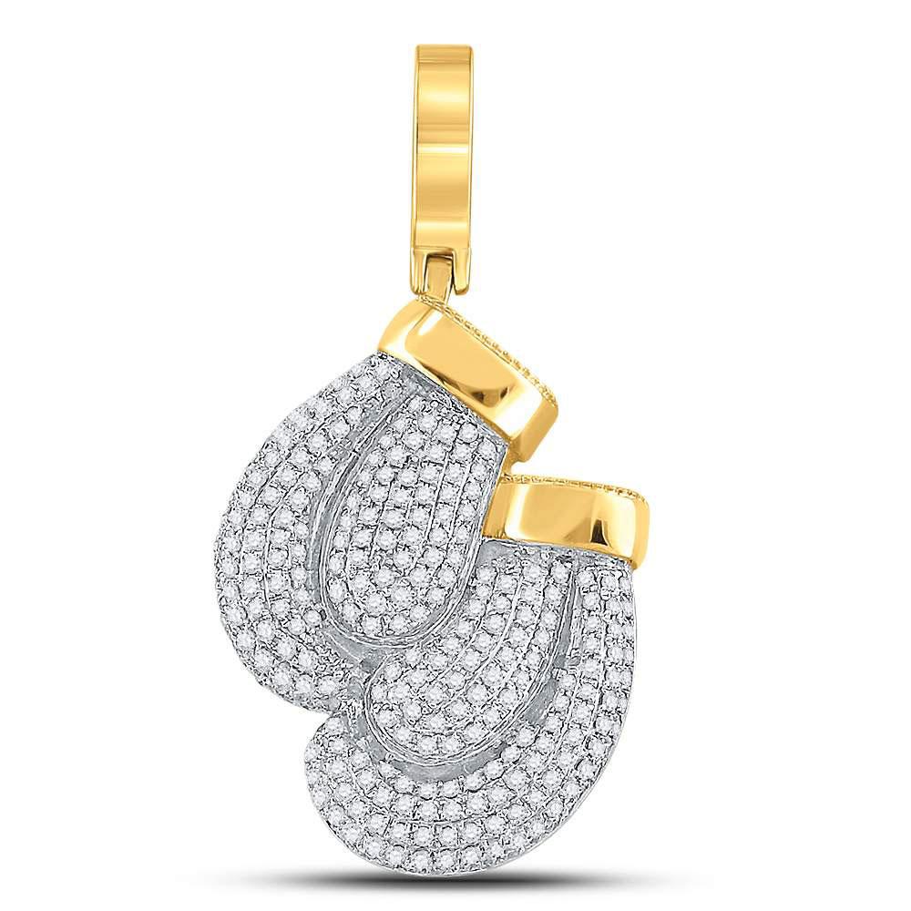 10kt Yellow Gold Men's Round Diamond Boxing Gloves Charm Pendant - 7/8 Carat Total Weight - Splendid Jewellery