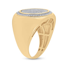 10kt Yellow Gold Men's Round Diamond Circle Frame Cluster Ring 1/2 Cttw | Brilliant Circle of Diamonds Gold Ring for Men - Splendid Jewellery