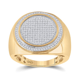 10kt Yellow Gold Men's Round Diamond Circle Frame Cluster Ring 1/2 Cttw | Brilliant Circle of Diamonds Gold Ring for Men - Splendid Jewellery