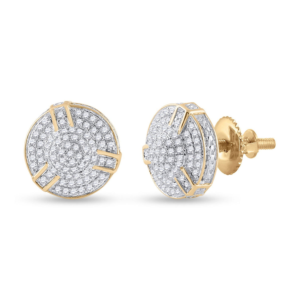 10kt Yellow Gold Men's Round Diamond Cluster Earrings - 1/2 Cttw | Exquisite Brilliance - Splendid Jewellery