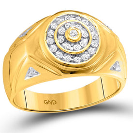 10kt Yellow Gold Men's Round Diamond Concentric Circle Cluster Ring - Captivating Brilliance - Splendid Jewellery
