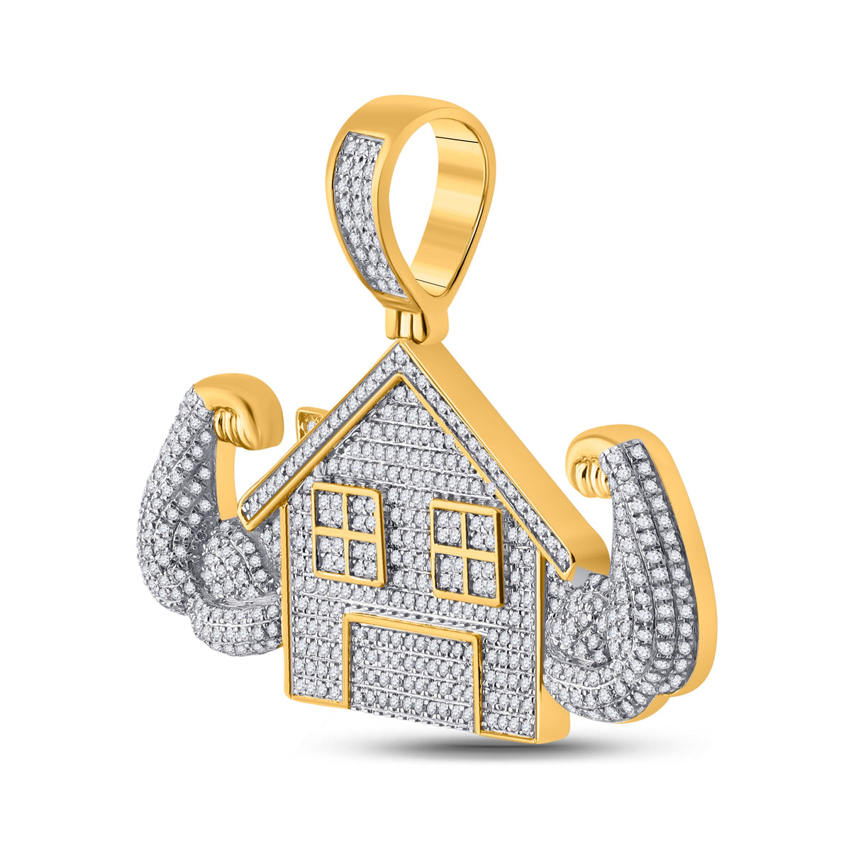 10kt Yellow Gold Men's Round Diamond Flex Trap House Charm Pendant - 1 - 1/2 Cttw | Splendid Jewellery - Splendid Jewellery