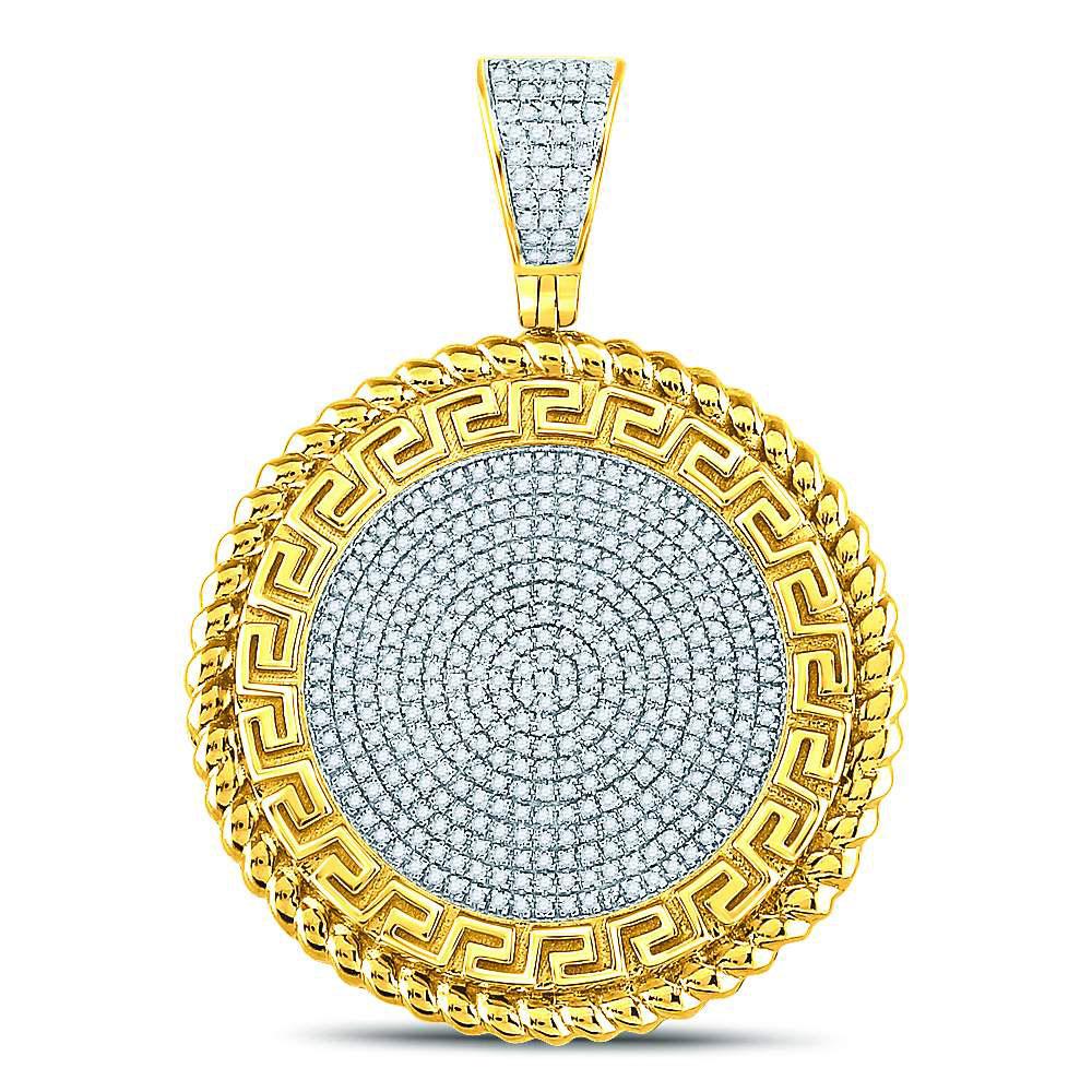 10kt Yellow Gold Men's Round Diamond Greek Key Circle Charm Pendant - Captivating Elegance - Splendid Jewellery