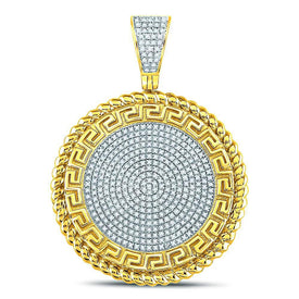 10kt Yellow Gold Men's Round Diamond Greek Key Circle Charm Pendant - Captivating Elegance - Splendid Jewellery